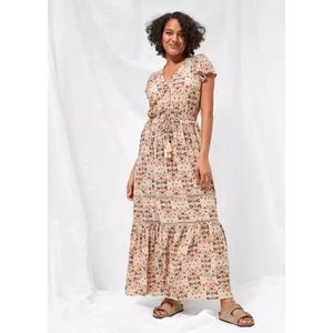 AE Floral Printed Tie Waist Button Front Tiered Maxi Dress